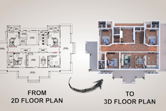 convert 2d architecture plan to 3d floor plan with sketchup model and rendering