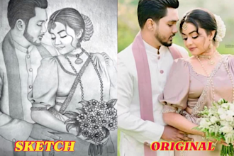 draw handmade realistic pencil portrait couple sketch