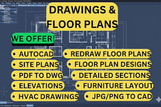 draw redraw 2d floor plan and blueprint in autocad, pdf to cad