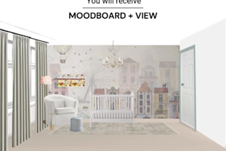 design kids bedroom with moodboard, floor plan, furniture shopping links