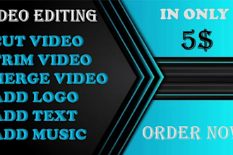 cut, merge video, add logo, add music to video in 5 hours
