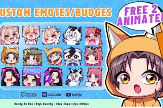 draw custom chibi emotes, animated emotes, sub badges for twitch, discord
