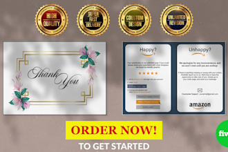 create amazon thank you card, amazon product insert, package insert design