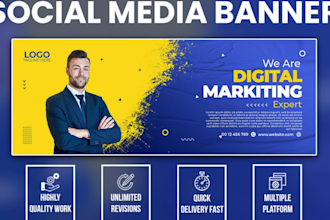 design a facebook cover, linkedin, twitter, and social media banner or header