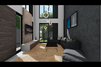 modern house interior design, 3d model and render