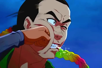 create 2d animated music video, 2d cartoon animation, anime fighting video