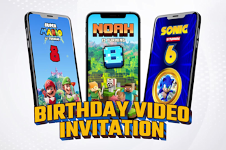 create a birthday video invitation of videogames