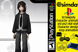 do retro 3d ps1 lowpoly character, psx ps2 n64 y2k style for indie game, vtuber