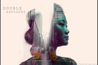 double exposure, portrait, podcast cover, movie poster