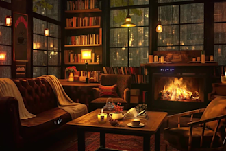 create rain video with natural sound in a cozy room