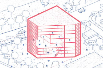 create architectural diagrams and schematics accompanied by a panel