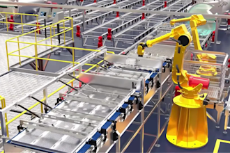 create 3d industrial video robotic and smart factory material handling animation