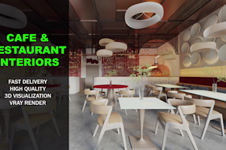 design modern cafe, coffee shop, restaurant, and bakery interior in 3d