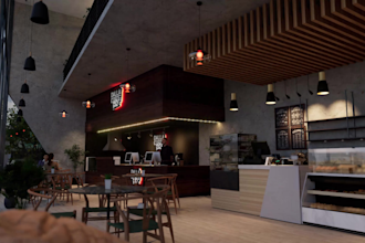 do realistic 3d design, your cafe, restaurant, office, store