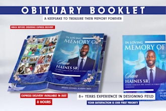 design obituary, memorial and funeral program booklet announcement