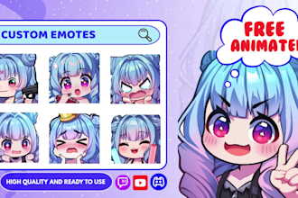 create custom cute emotes, emotes anime vtuber for your twitch, discord stream