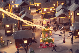 create a cozy christmas village greeting video