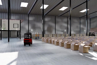 create 3d industrial animation for warehouse robotics and agv automation process