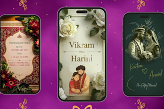 create custom theme wedding invitation video with music and animation