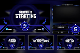 design custom animated twitch overlay, screen, alerts and full stream package