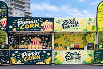 design a canopy tent, flag, roll up banner and table cover