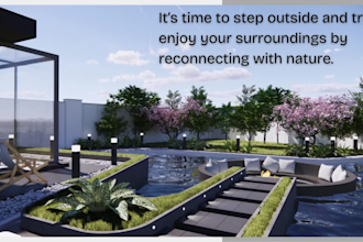 design 3d landscape for yard, terrace, pool, patio and roof