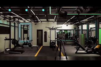 do 3d gym animation, fitness product render, gym walkthrough, gym equipment 3d