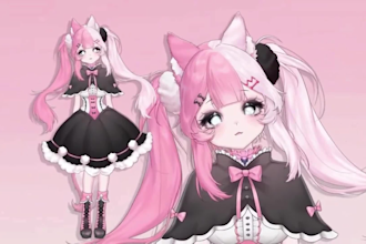 draw 2d vtuber model, live2d design, 2d vtuber character, vtuber rigging, anime