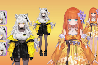 design vtuber model character reference sheet, pngtuber anime style art live2d