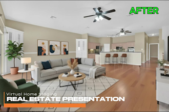 do virtual home staging and interior design for real estate presentation