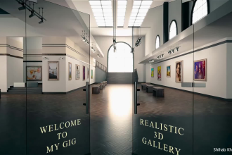 create  slideshow video with realistic 3d art gallery