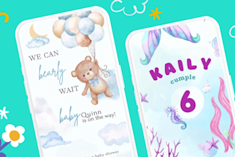kids birthday invitation baby shower party website or PDF 24 hrs delivery