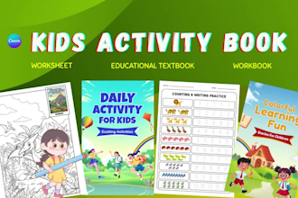 design printable kids worksheets, activity workbook, kdp children book in canva