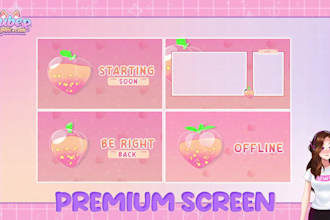 design animated chatting, starting soon and brb screen for kick, vtuber streamer