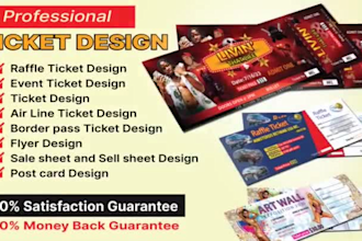 design event ticket, ticket, raffle ticket for any event 4hrs