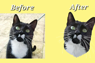 draw dog, cat, or any pet vector portrait cartoon in 24 hour