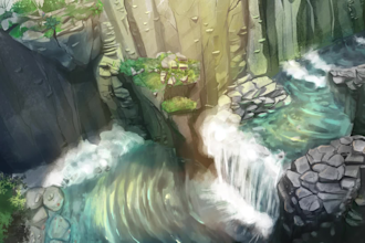 make illustrations of backgrounds and fantasy landscapes for games, anime, book