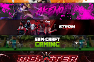 design a custom anime,gaming banner for youtube,facebook,twitter etc