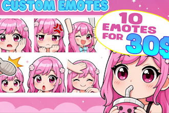 design custom twitch and kick emotes, sub badges and animated emotes for stream