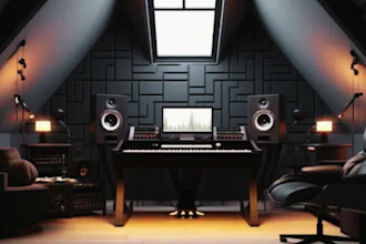 do 3d podcast studio, broadcasting room, music production studio design