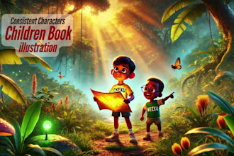 3d children story book illustration, african american children book illustration