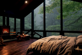 create relaxing rain video with natural sound in a cozy room