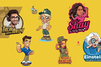 do modern cartoon character, caricature mascot logo design, twitch design