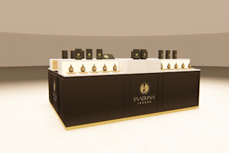 design a stunning 3d mall kiosk with a functional layout