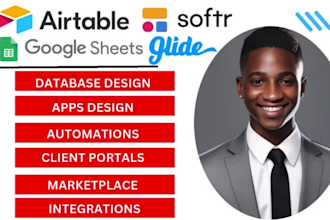 create database, apps, client portals, with airtable softr, glide, google sheet
