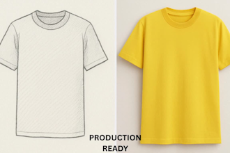 create fashion flat technical sketch and tech pack
