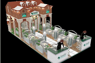 design premium 3d exhibition booth, stall, or kiosk with realistic render