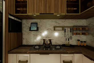 do interior design of kitchen , cafe ,restaurant, house , etc