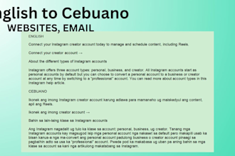 do translation and localization,  english or french to filipino, cebuano, bisaja