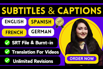 add subtitles and captions to english, german, spanish and french video